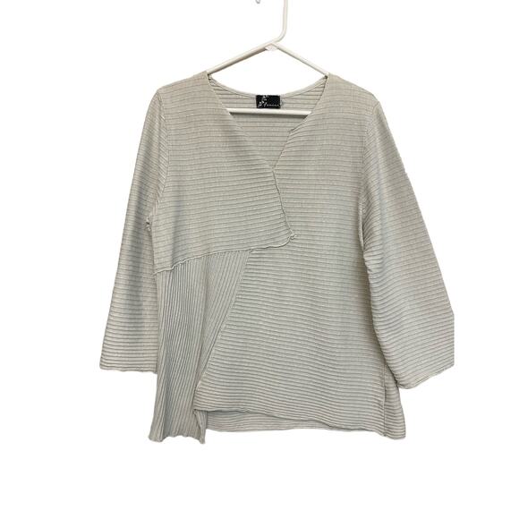 Fenini woman’s tunic Large Oatmeal Cotton‎ Asymmetrical  Artsy Boho eclectic - Picture 1 of 9